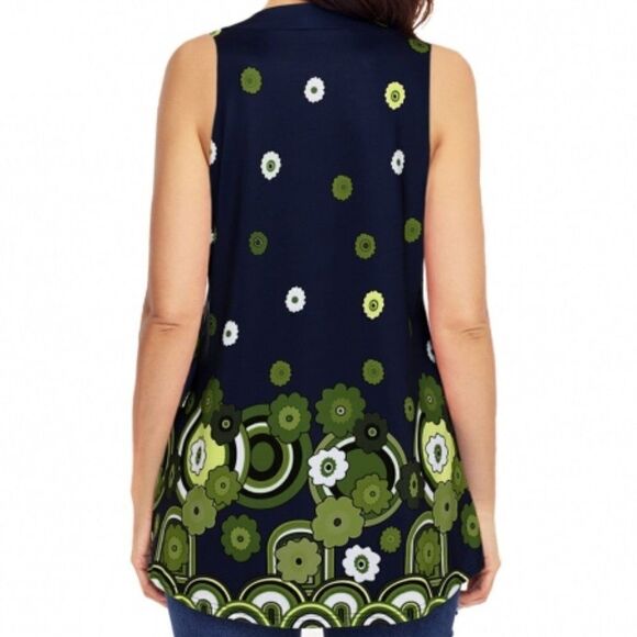 Navy Green Floral Print Flowy Tank Top, SMALL - Picture 2 of 10